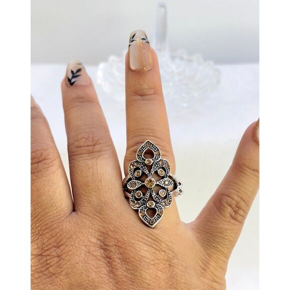 Marcasite Style Champagne color Adjustable Ring - Picture 4 of 5